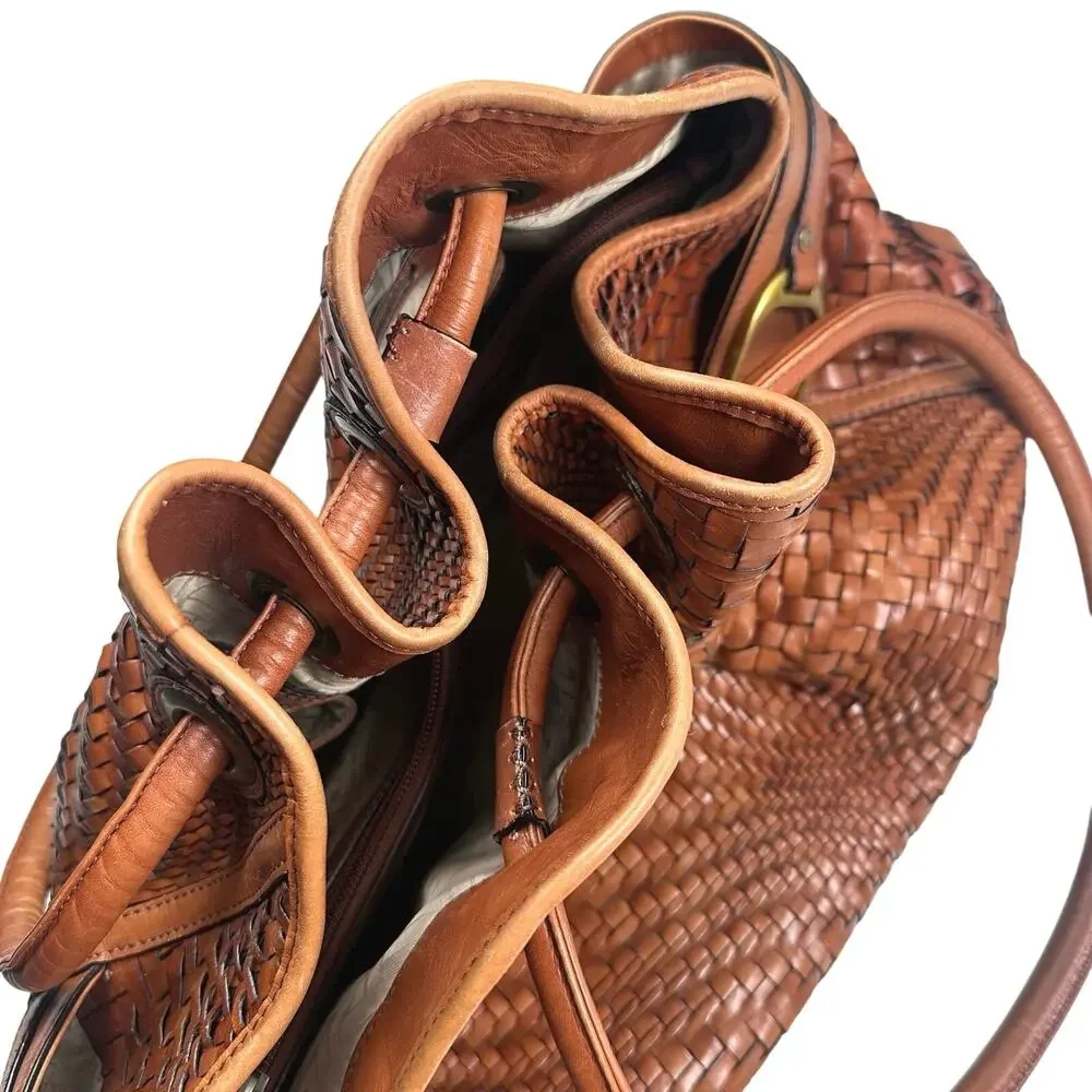Cole Haan | Women | Genevieve Woven Leather Cognac Hobo Satchel Shoulder Handbag